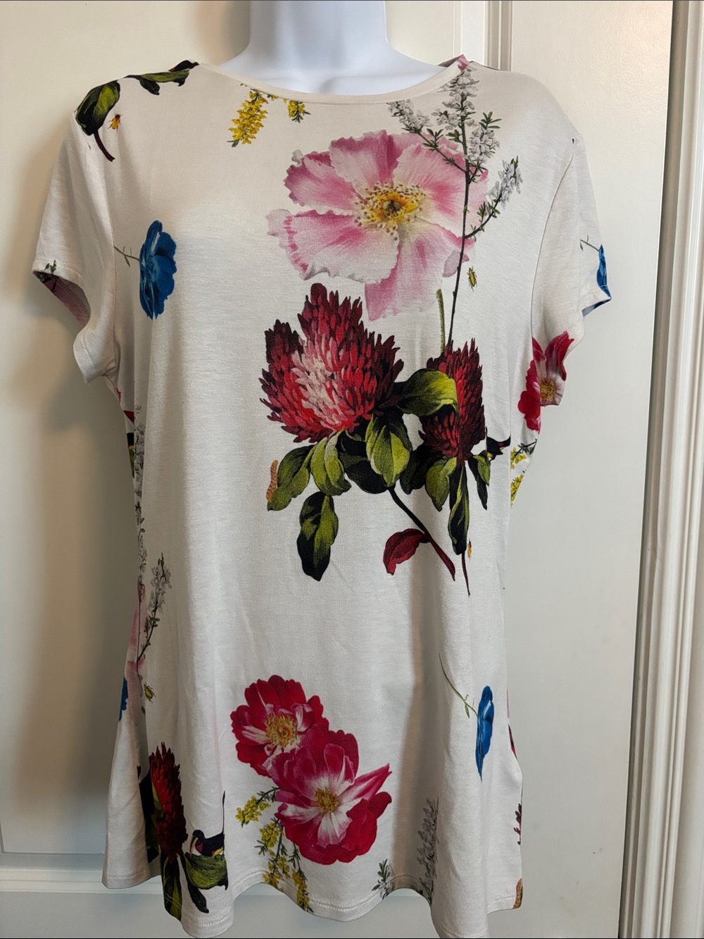 Ted Baker Women’s Cream Floral Short-Sleeve Top- L (#6T)